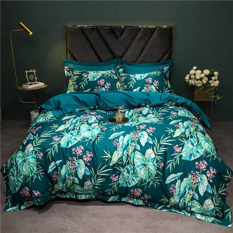 DecorBites™ 1400TC Egyptian Cotton Bird Floral Bedding Set - Luxury 4Pcs