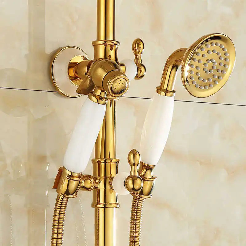 طقم دش حمام DecorBites™ نحاسي ذهبي جاد، صنبور دش مطري يدوي يثبت على الحائط