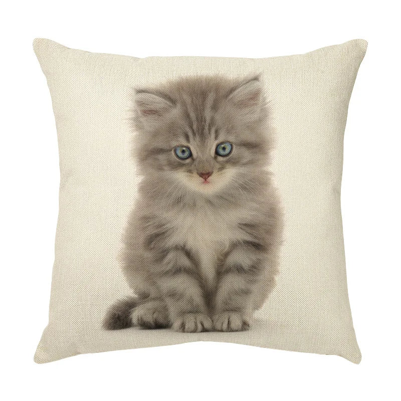 DecorBites™ غطاء وسادة مزخرف بتصميم وجه قطة لطيفة من الكتان الناعم لأريكة المنزل