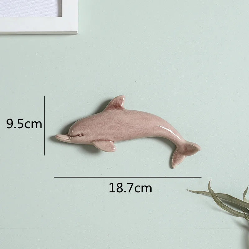 DecorBites™ Dolphin Fish Ocean Background Ceramic Wall Decoration for Children's Room