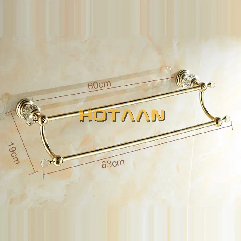 DecorBites™ Crystal Gold Double Towel Bar for Bathroom, 60cm Length