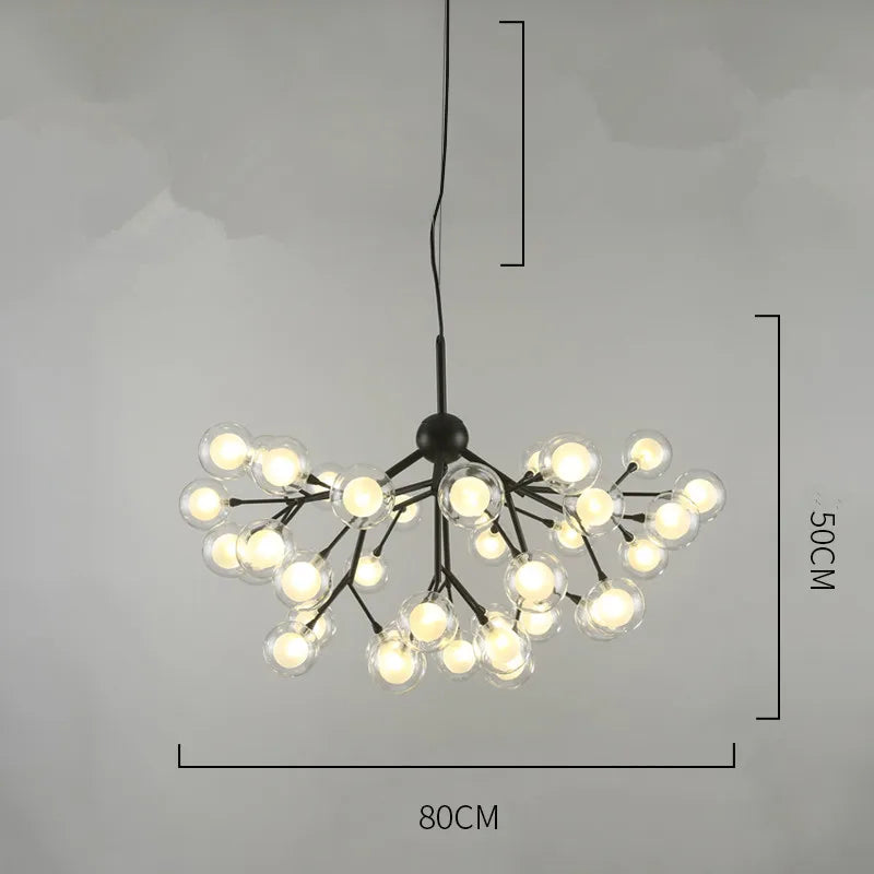 DecorBites™ Heracleum Firefly Glass Ball Chandelier: Gold Luxury Lighting for Dining Kitchen Staircase