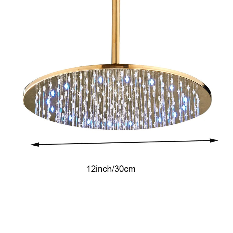 DecorBites™ 16" LED Round Gold Shower Head with Arm - Enhanced Brass Bathroom Accessory