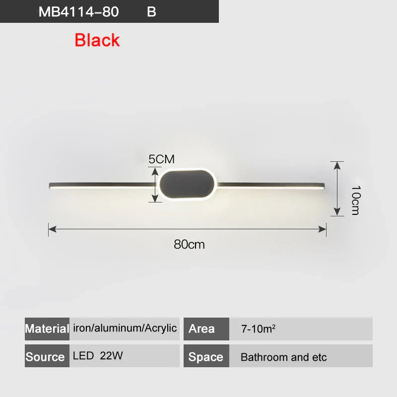 مصابيح حائط LED من DecorBites™ - قاعدة من الحديد والألومنيوم الأبيض/الأسود، غطاء من الأكريليك، مصابيح مرآة