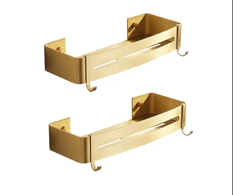 DecorBites™ Brushed Gold Aluminum Bathroom Corner Shelf Wall Mounted Shower Shampoo Holder