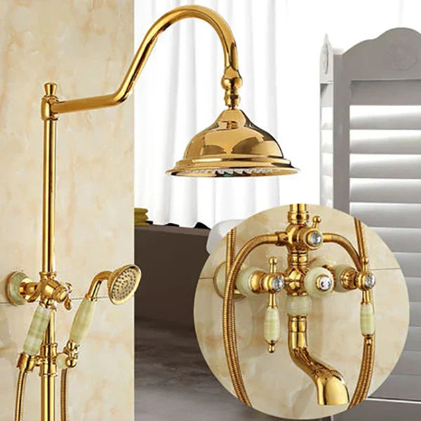 طقم دش حمام DecorBites™ نحاسي ذهبي جاد، صنبور دش مطري يدوي يثبت على الحائط