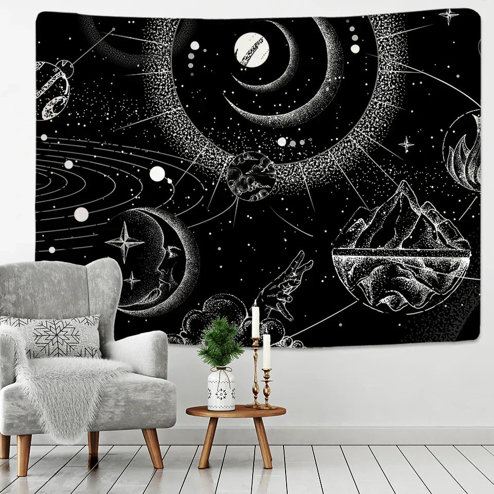 DecorBites™ Black & White Stars Mandala Tapestry - Home Decor