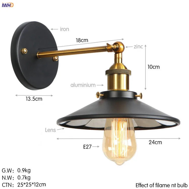 DecorBites™ Antique Gold Rustic LED Wall Light for Home Decor