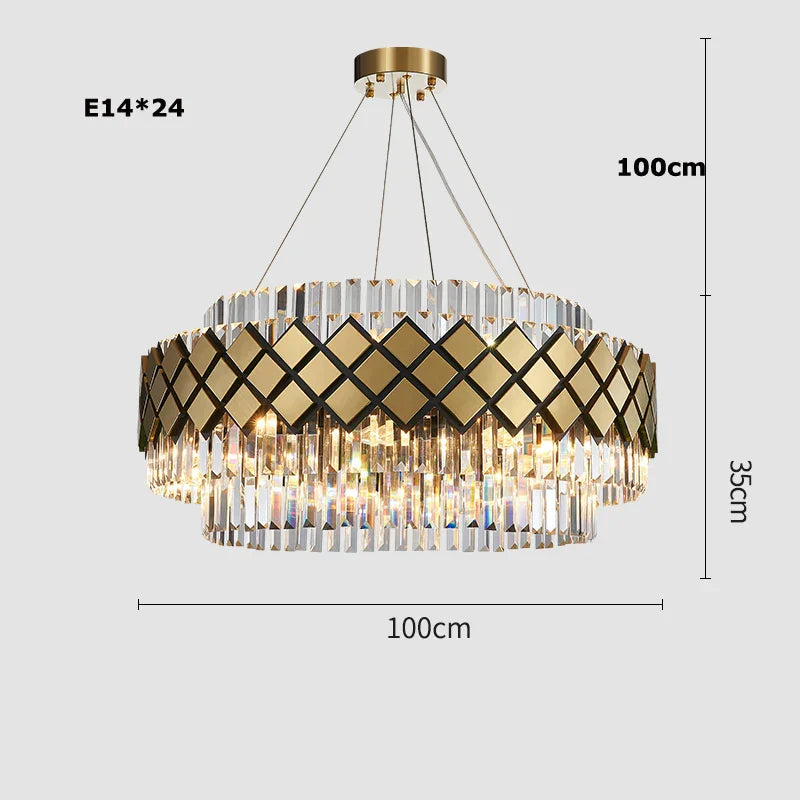 ثريا كريستال ذهبية بتقنية LED بتصميم آرت ديكو من DecorBites™ للمدخل
