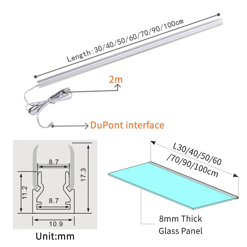 Lampe LED pour bar de meuble DecorBites™ pour étagère en verre de 8 mm avec bande lumineuse