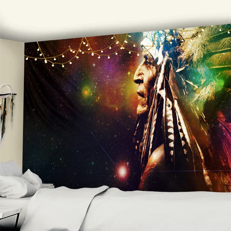 DecorBites™ Indian Head Psychedelic Tapestry Wall Hanging for Bohemian Living Room