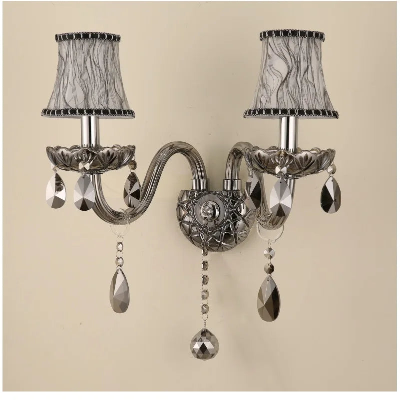 DecorBites™ Crystal Wall Lamp: Smoke Grey Shade, European Style, Double Heads
