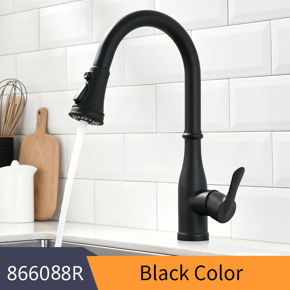 DecorBites™ خلاط مطبخ ذهبي بمقبض واحد قابل للسحب صنبور دوار لخلاط المياه
