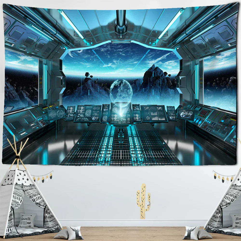 DecorBites™ نسيج جداري بتصميم كواكب ومخلوقات فضائية وطبق طائر للمنزل