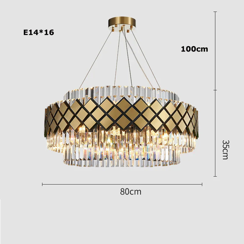 ثريا كريستال ذهبية بتقنية LED بتصميم آرت ديكو من DecorBites™ للمدخل
