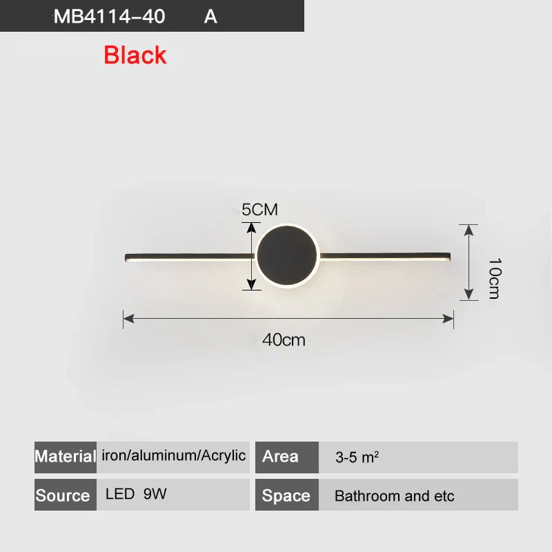 مصابيح حائط LED من DecorBites™ - قاعدة من الحديد والألومنيوم الأبيض/الأسود، غطاء من الأكريليك، مصابيح مرآة