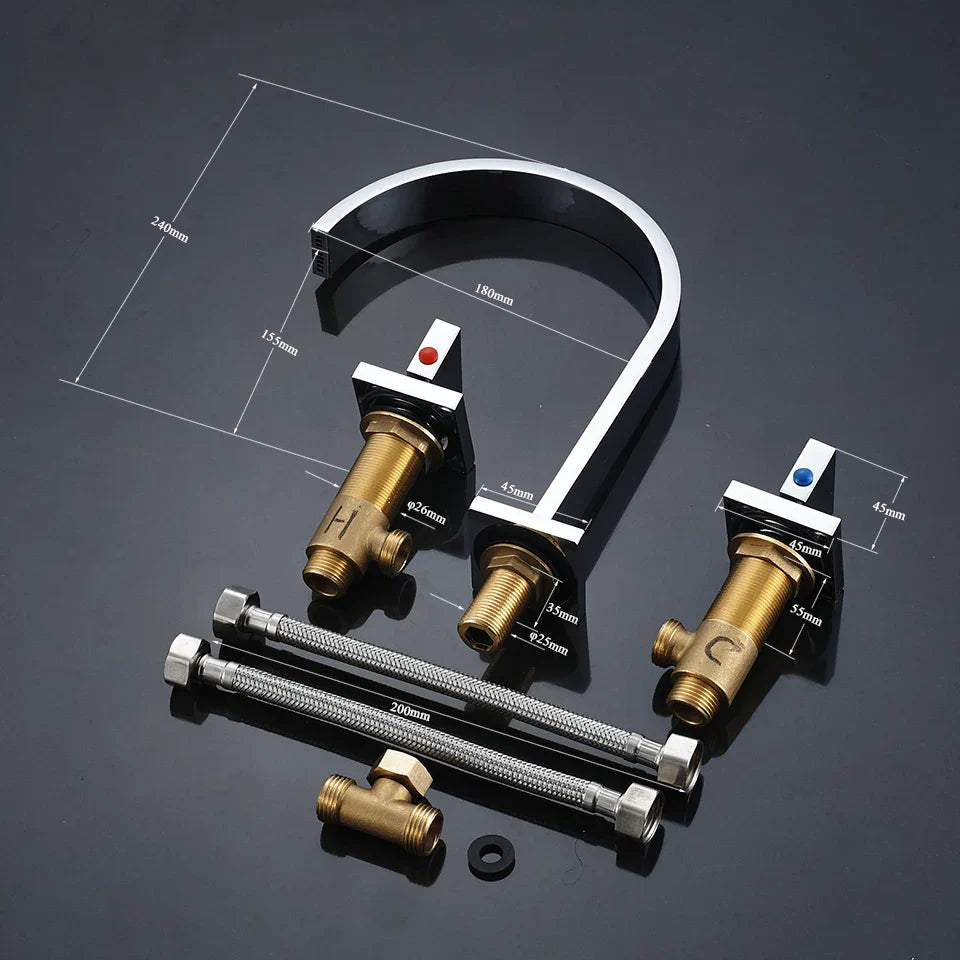 DecorBites™ Dual Handle Basin Faucet: Deck Mounted Hot Cold Water Mixer Taps for Bathroom