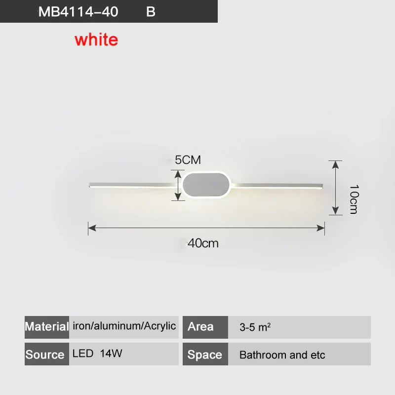 مصابيح حائط LED من DecorBites™ - قاعدة من الحديد والألومنيوم الأبيض/الأسود، غطاء من الأكريليك، مصابيح مرآة