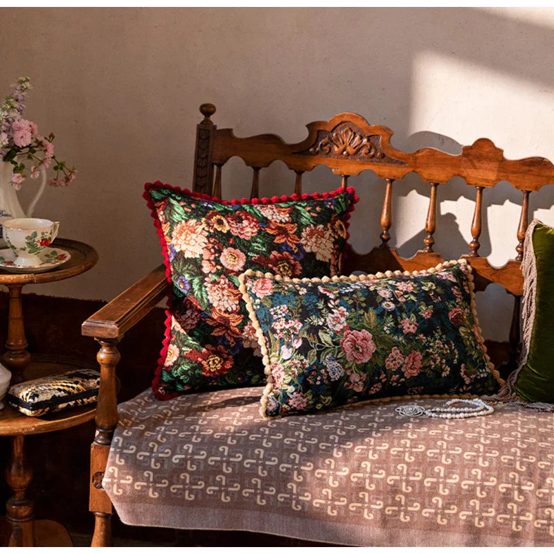 DecorBites™ Jacquard Farmhouse Decor Pillow Case 45x45cm European Retro Style Floral Evening