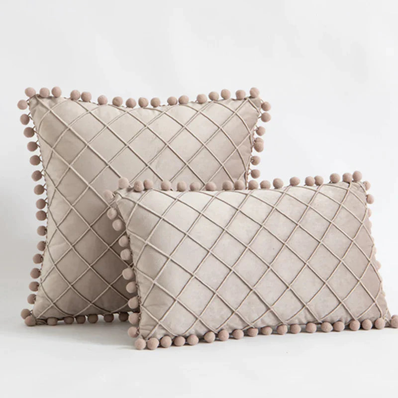 DecorBites™ Corduroy Striped Pompom Pillowcase for Bedroom Sofa Living Room