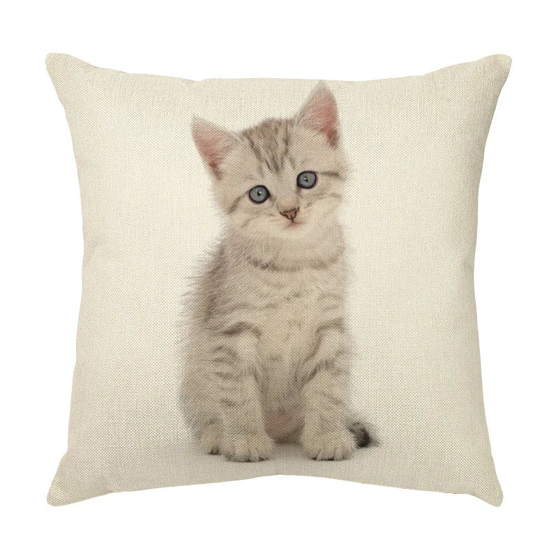 DecorBites™ غطاء وسادة مزخرف بتصميم وجه قطة لطيفة من الكتان الناعم لأريكة المنزل