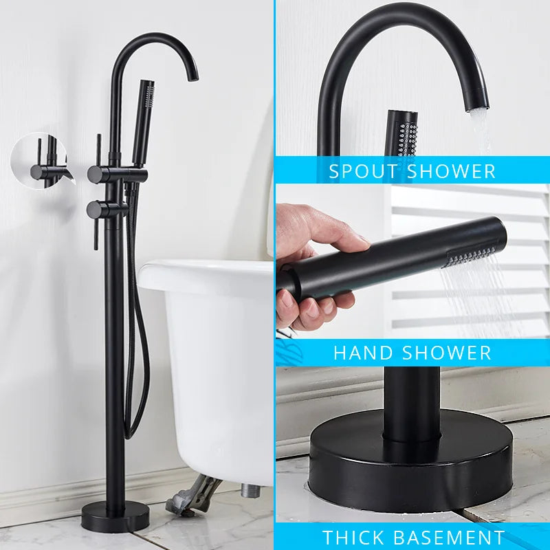 DecorBites™ Black Dual Handle Freestanding Bathtub Faucet Set Floor Standing Bath Mixer Tap