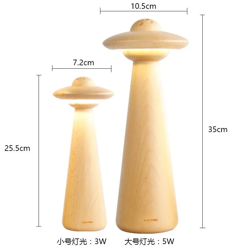 مصباح طاولة UFO الخشبي للأطفال من DecorBites™: تصميم حديث، قابل للتعتيم، على شكل كرتوني، مثالي لغرفة نوم الأطفال