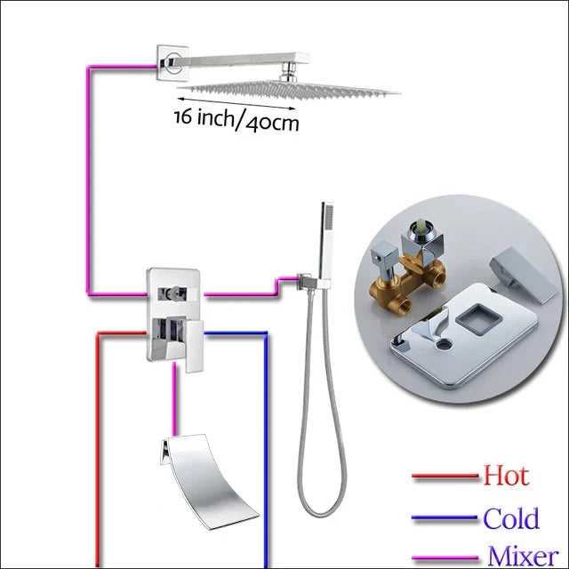 DecorBites™ 16" Big Rain Shower Faucet Set with Handshower & Brass Spout