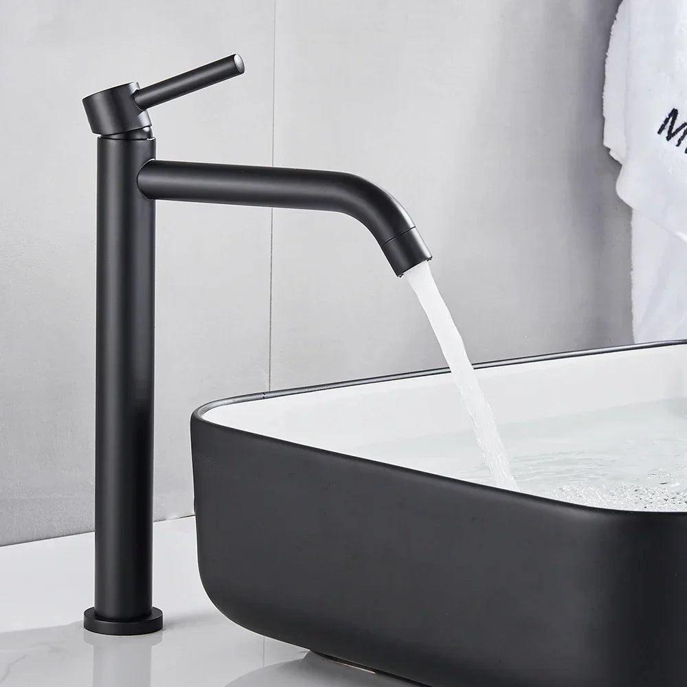DecorBites™ Black Deck Mounted Basin Mixer Tap | Hot Cold Water Faucet for Bathroom Basin