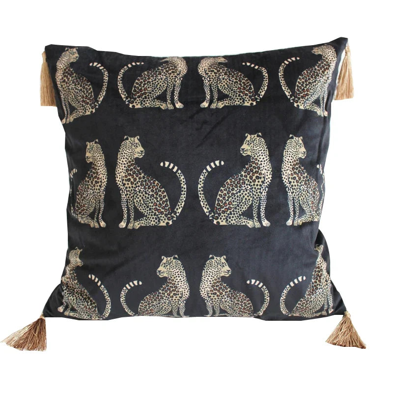 DecorBites™ Leopard Cheetah Wildlife Animals Print Tassels Throw Pillow Cover - Couch Sofa