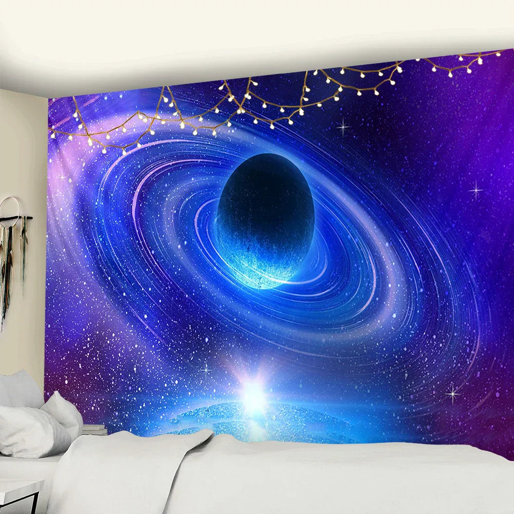 DecorBites™ Galaxy Sky Blue Planet Tapestry Hippie Retro Home Decor Yoga Mat