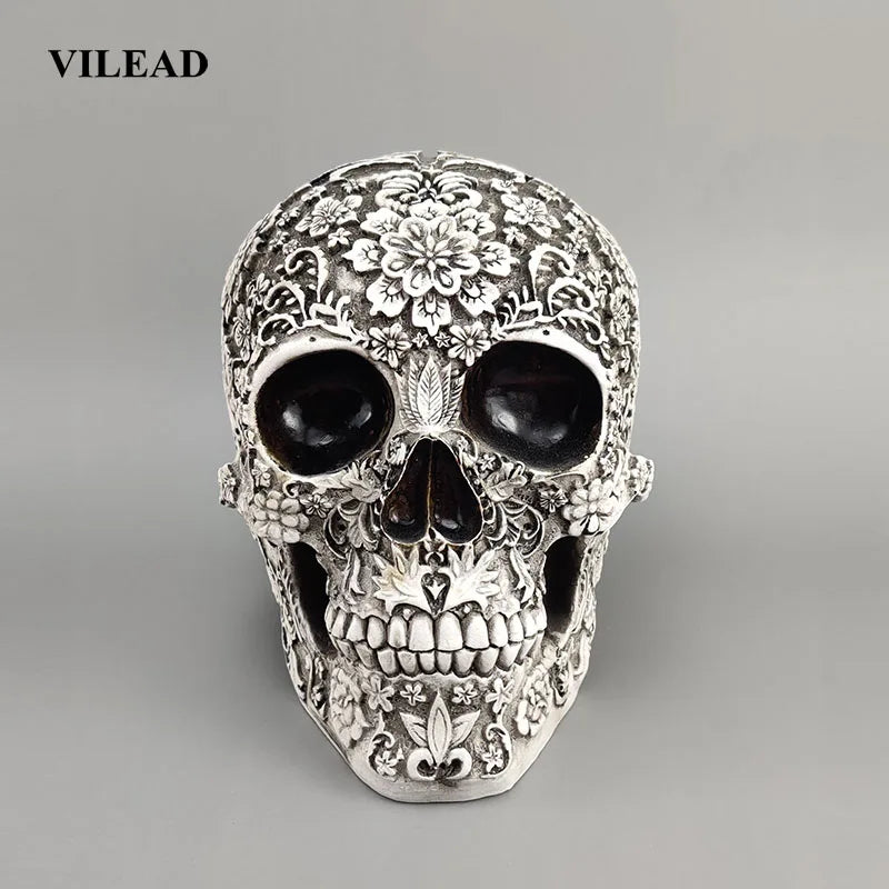DecorBites™ 20cm Carved Skull Figurine Halloween Home Decor Craft Sculpture Ornament