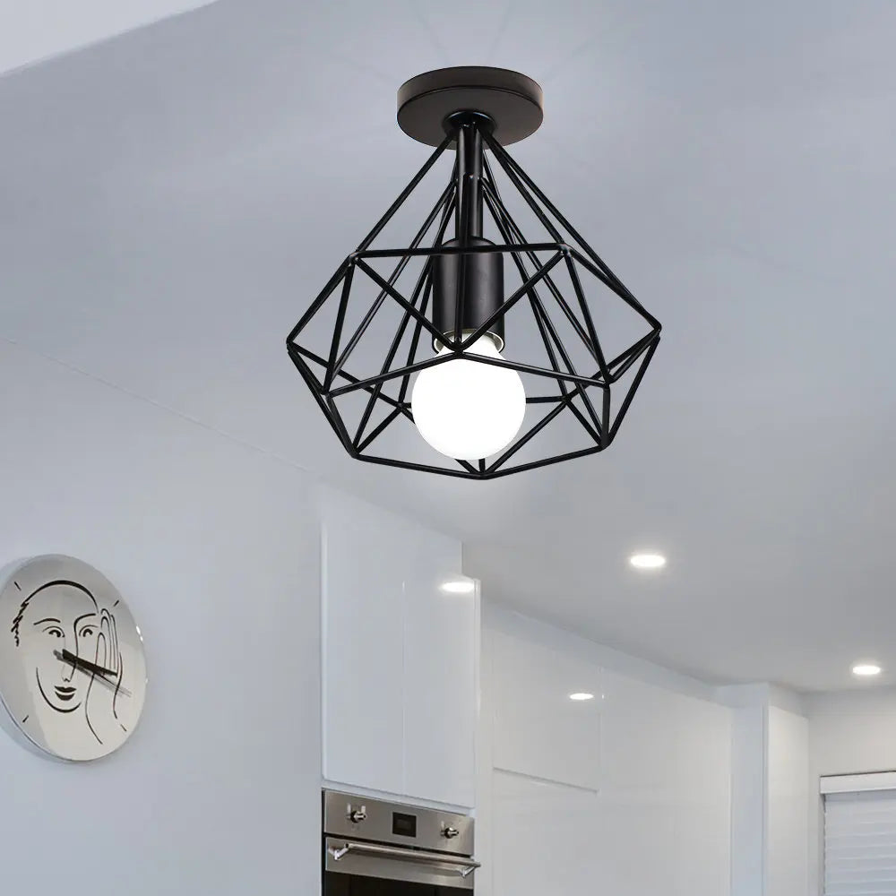 DecorBites™ Iron Cage Ceiling Light Fixture Retro Nordic Design Home Kitchen Lamp