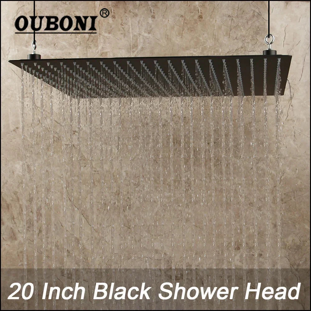 DecorBites™ 20 Inch Super Slim Matte Black Square Rain Shower Head by Stainless Steel