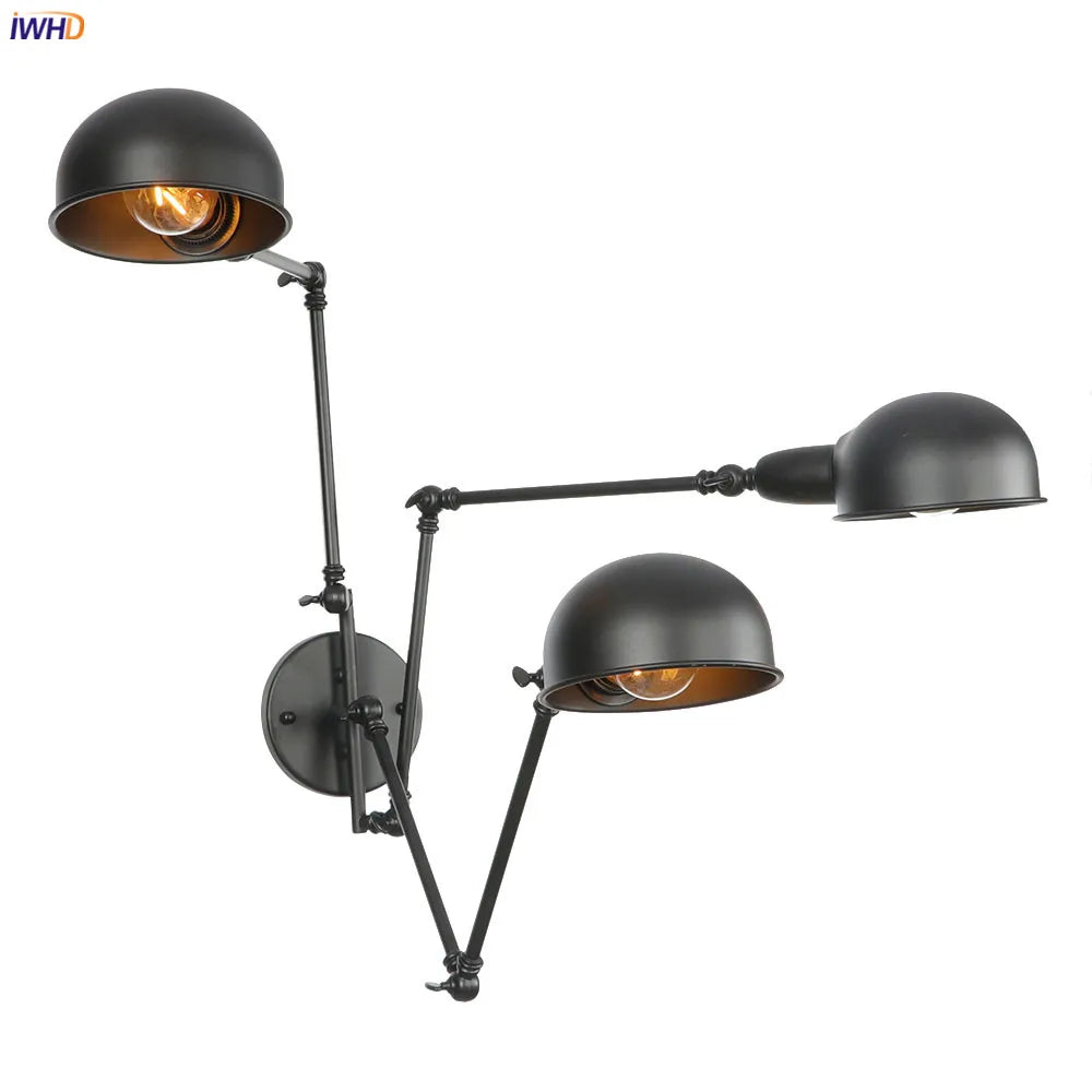 DecorBites™ مصباح جداري كلاسيكي من أديسون طراز Loft بذراع متأرجح - 3 رؤوس باللون الأسود