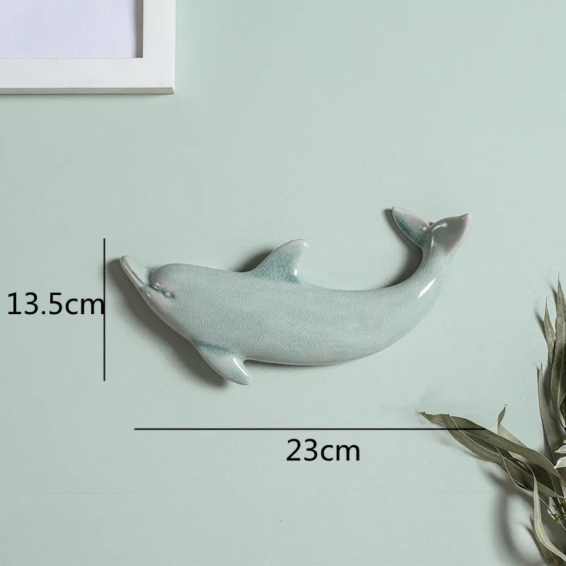 DecorBites™ Dolphin Fish Ocean Background Ceramic Wall Decoration for Children's Room