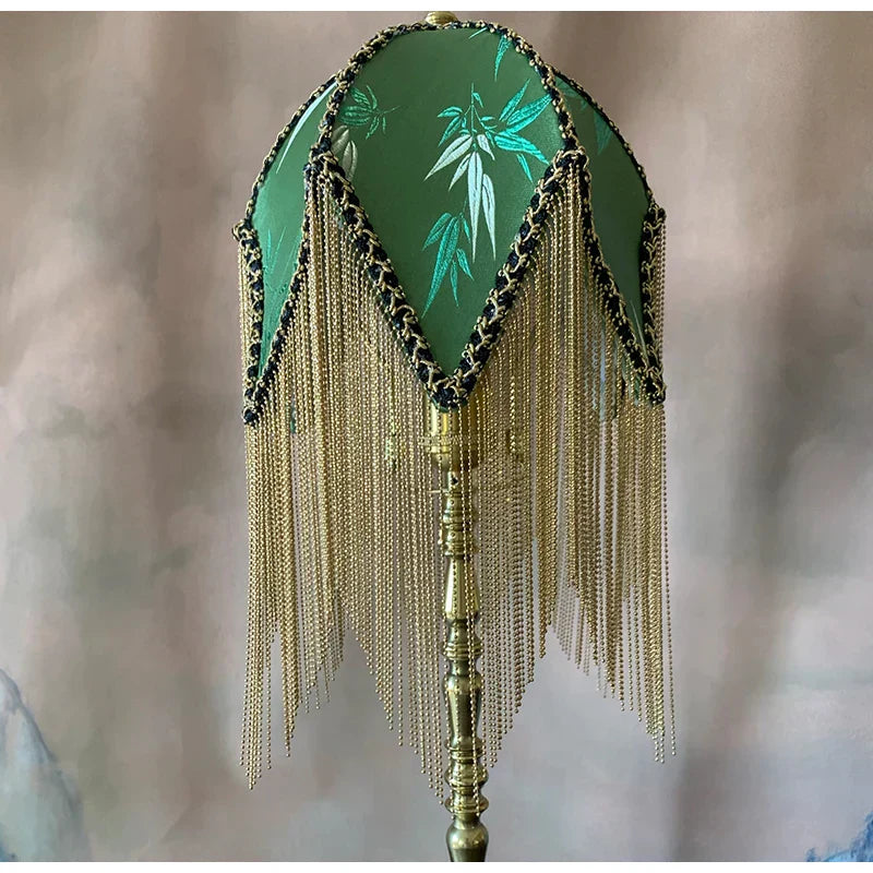 DecorBites™ Bamboo Leaf Jacquard Bedside Lampshade with Tassels