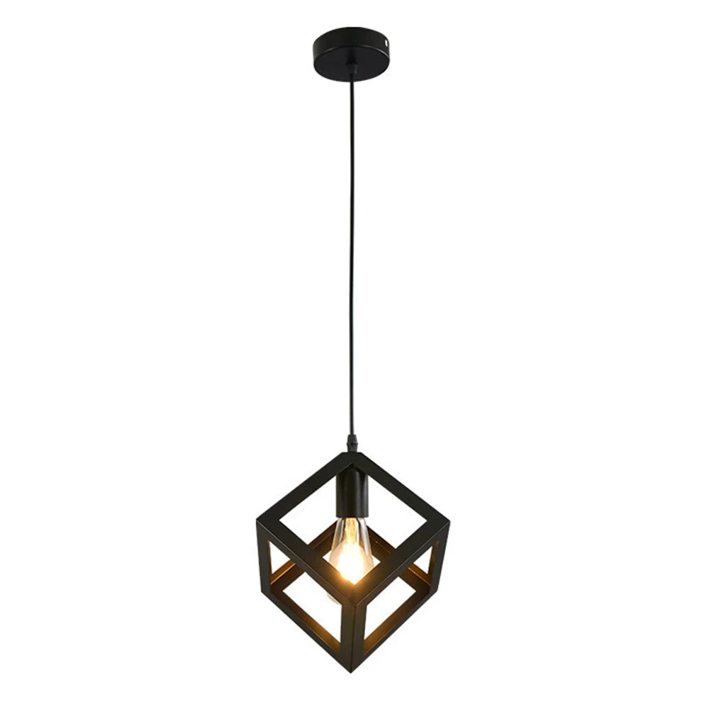 Vintage Black Geometric Iron Pendant Light
