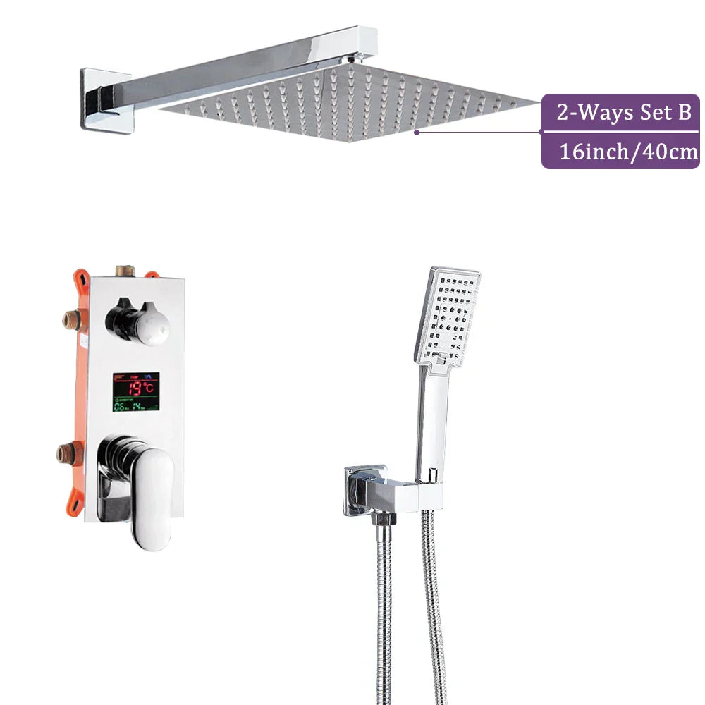 DecorBites™ 16" Big Rainfall Shower Faucet with Digital Display and Single Lever Temperature Control