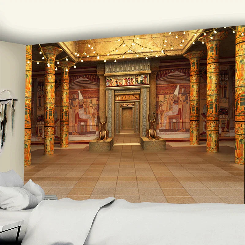 DecorBites™ نسيج معلق جداري بتصميم المباني المصرية للديكور البوهيمي لغرفة النوم