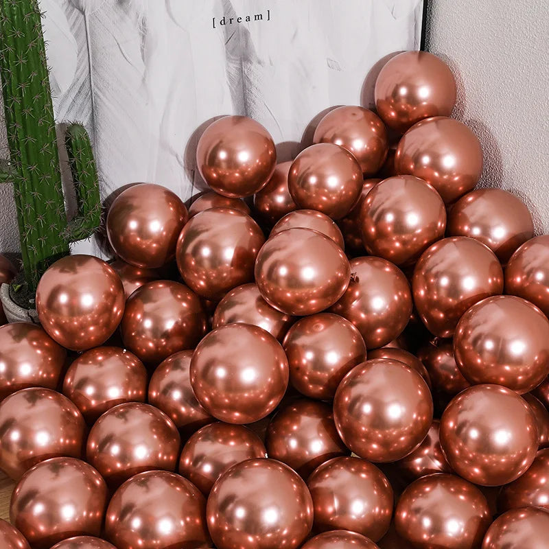 5" Chrome Golden Balloons for Wedding Party Decor by DecorBites™ - Pack of 10