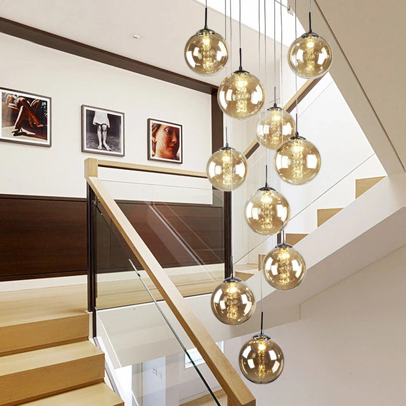 Modern Spiral Glass Ball Pendant Chandelier