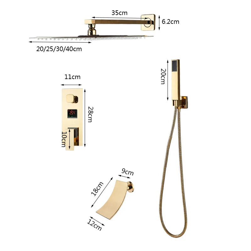 نظام دش Gold Digital Display من DecorBites™ مع صنبور حوض الاستحمام