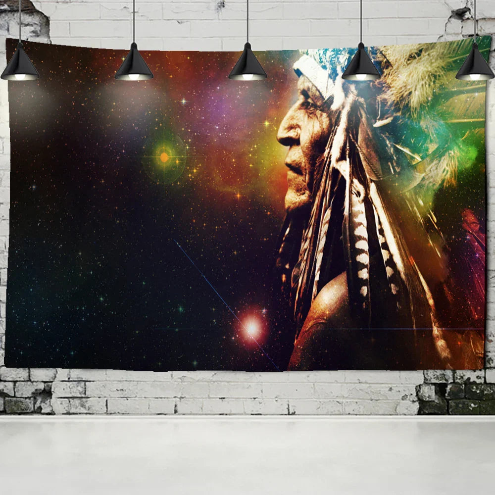 DecorBites™ Indian Head Psychedelic Tapestry Wall Hanging for Bohemian Living Room