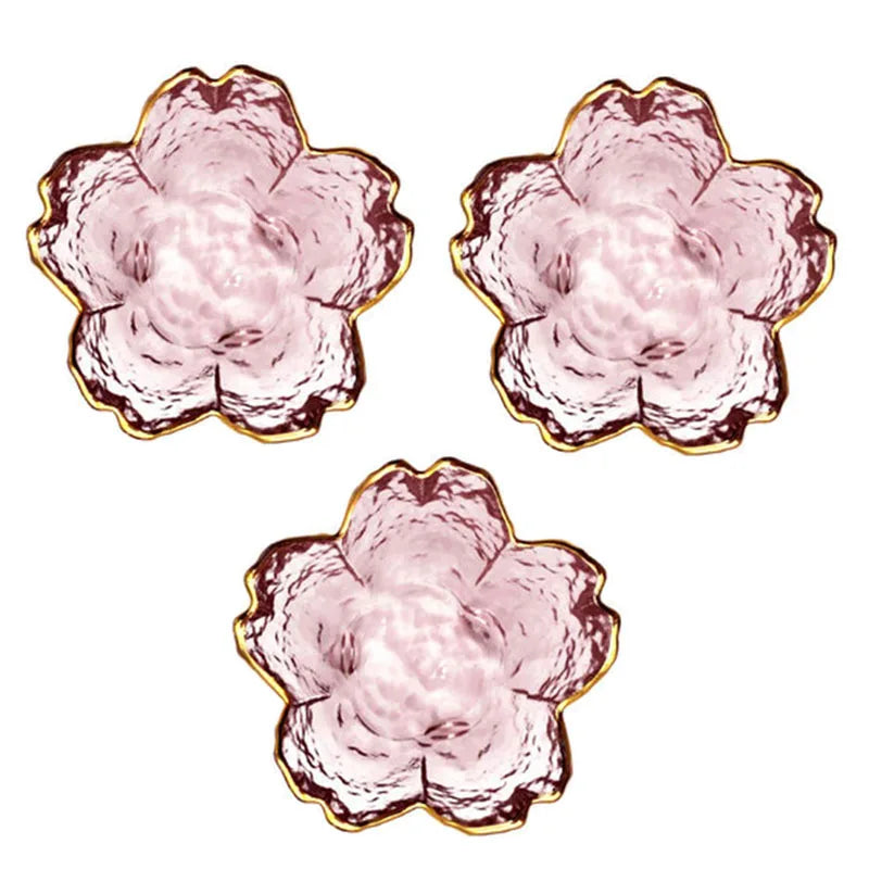 أطباق زجاجية يابانية من DecorBites™ بحافة ذهبية - طقم من 3 قطع | أوعية صغيرة للبهارات والحلويات