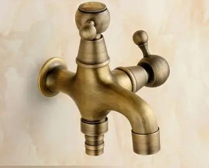 DecorBites™ Dragon Carved Antique Brass Garden Bibcocks Single Cold Tap for Outdoor ★
