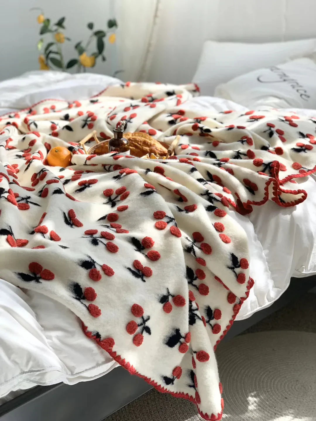 DecorBites™ 3D Cherry Kids Wool Blanket - Kawaii Sweet Girl Crib Bedding
