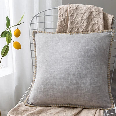 DecorBites™ Linen Fringe Cushion Cover: Blue Grey Yellow Red Green for Sofa Bed