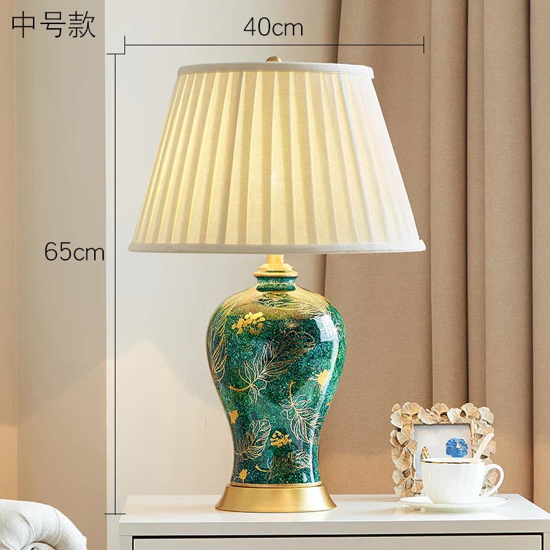 DecorBites™ Golden Leaf Green Ceramic Table Lamp - Luxury New Chinese Style for Living Room