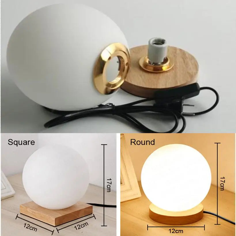 DecorBites™ Glass Ball LED Table Lamp Wooden Round Desk Night Light